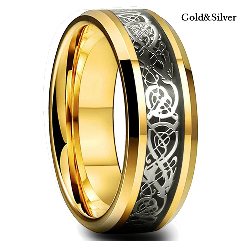 Classic 8mm Men Ring Titanium Stainless Steel Ring Inlay Black Blue Carbon Fiber Ring Wedding Jewelry Christmas Gift Accessories