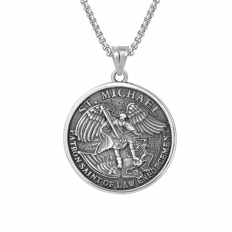 Stainless Steel St Michael Series Necklace Pendant for Men Women - Catholic Patron Saint Medal, Sacred Amulet Protection Gift