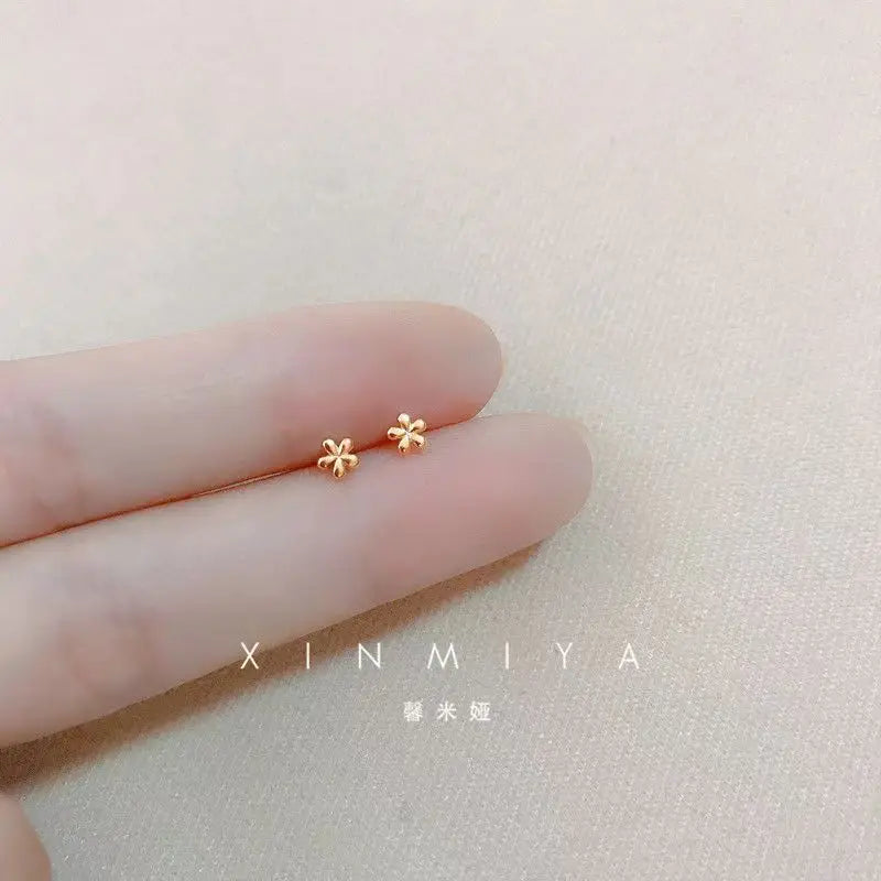 Tiny Minimalist Silver Plated Korean Mini Small Heart Stars Stud Earrings for Women Student Teen Simple Ear Piercing Jewelry