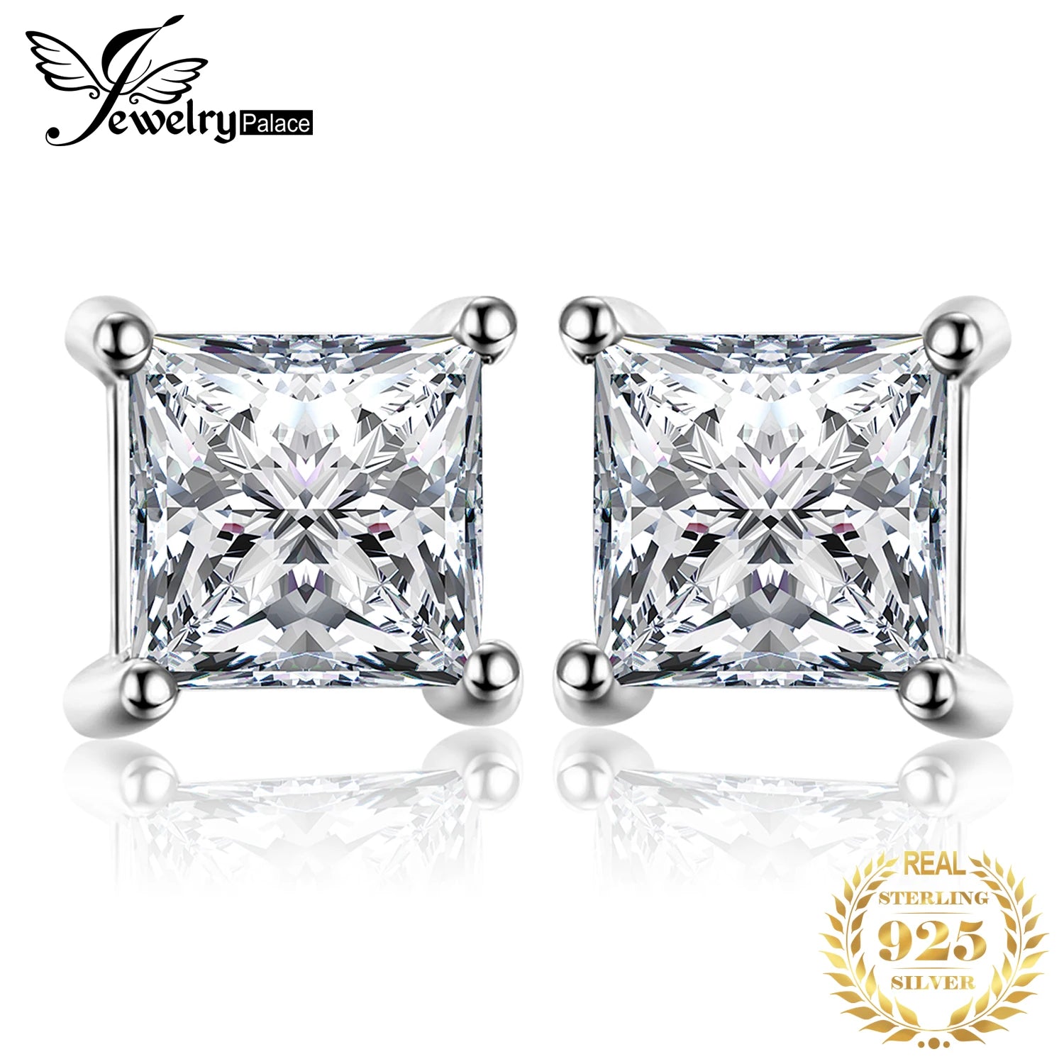 JewelryPalace Moissanite D Color Total 0.8ct Princess Cut S925 Sterling Silver Stud Earrings for Woman Yellow Rose Gold Plated