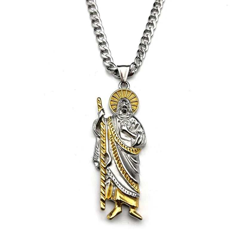 San Judas Tadeo Pendant Necklace for Men Women Stainless Steel Gold Silver Color Catholic Saints Apostle of Jesus Chain Jewelry