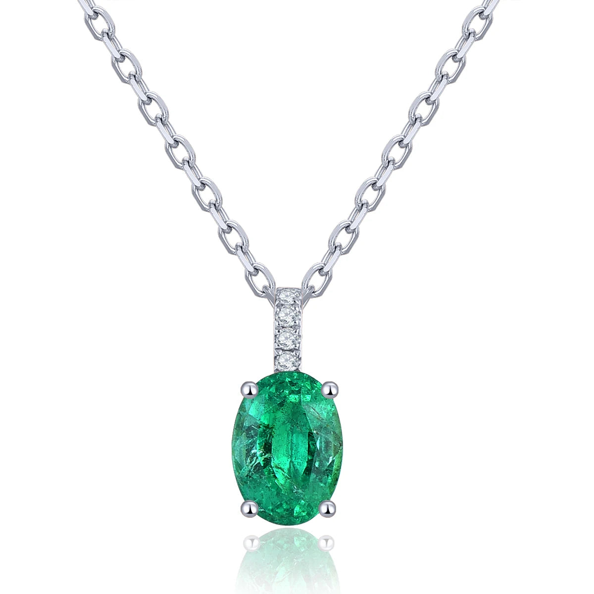 LP Solid 18K Rose Gold Pendant 0.82 Carats Natural Emerald & 0.028 Carats Diamond Necklace Classic Style with Silver Chain 18k white gold CN