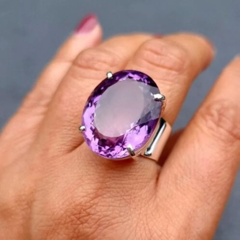 Europe and The United States Personalized Purple Inlaid Zirconia Oval Ring Ladies Exquisite Fashion Jewelry Accessories ZF1159-1