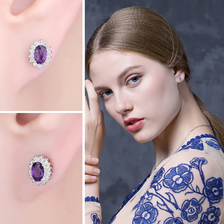 JewelryPalace Created Blue Sapphire Ruby 925 Sterling Silver Stud Earrings Natural Amethyst Garnet Peridot Topaz Princess Diana