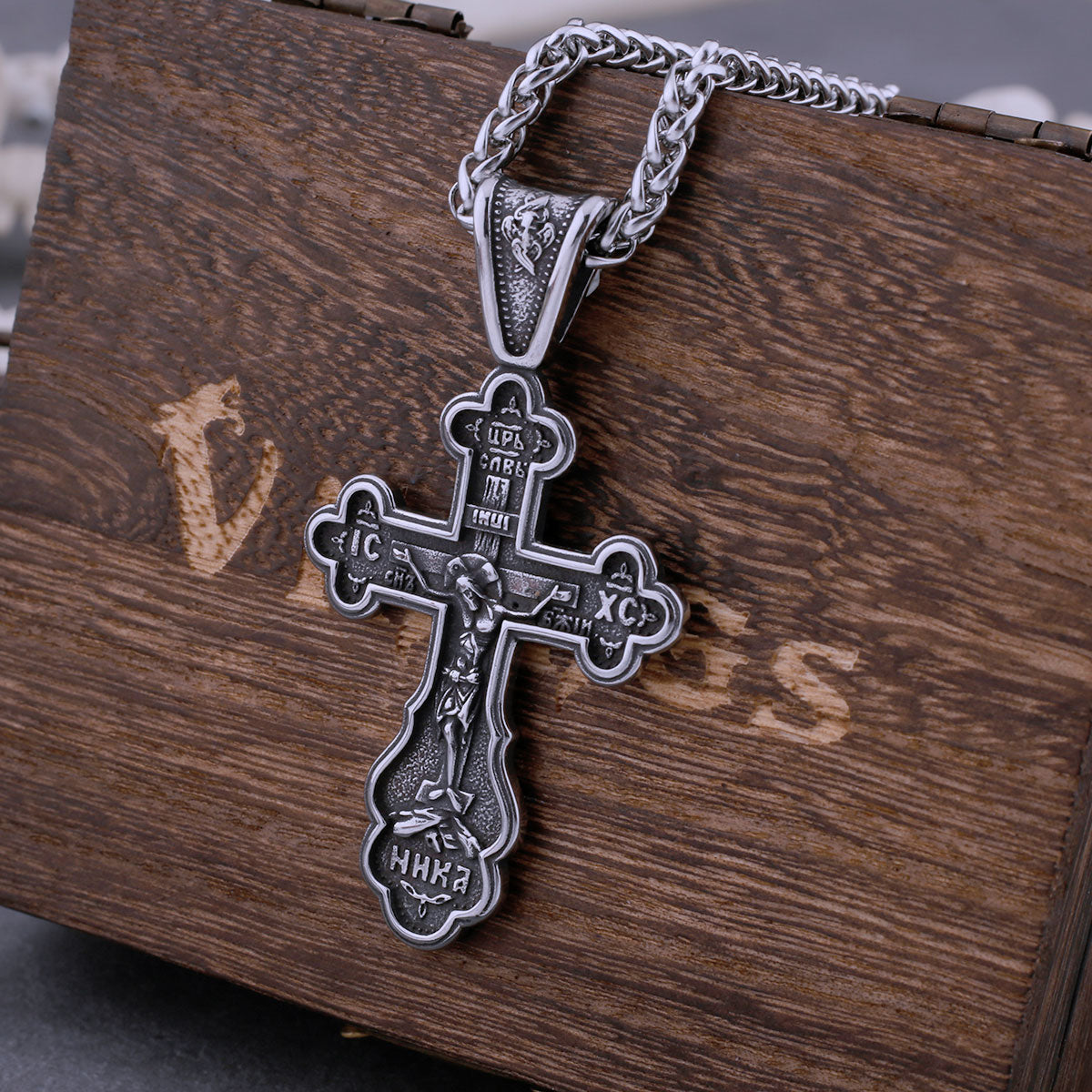 Stainless Steel Catholic Cross Necklace Men's Jesus Christ Faith Pendant Necklace Fashion Vintage Biker Jewelry