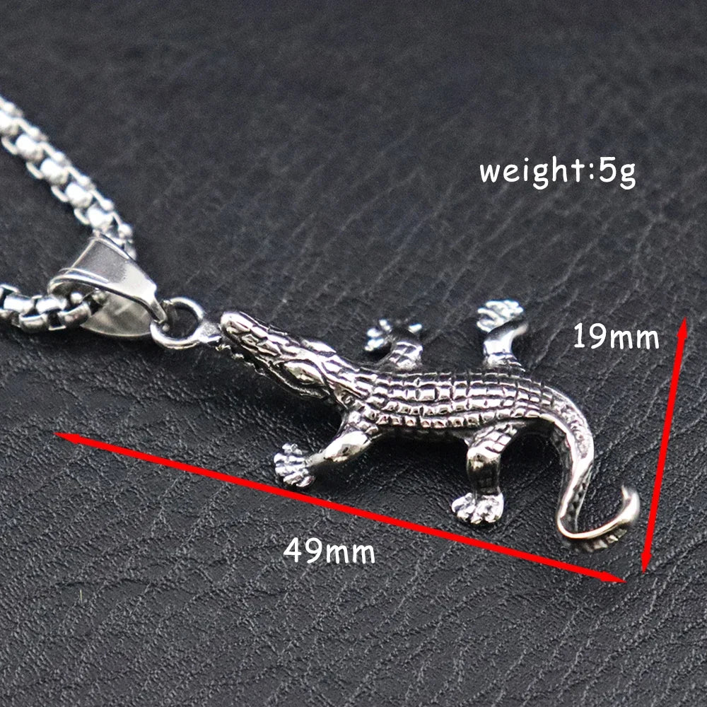 Hip Hop Vintage Crocodile Pendant Necklace Stainless Steel lizard Chain Necklaces for Men Punk Gecko Animal Jewelry Accessories