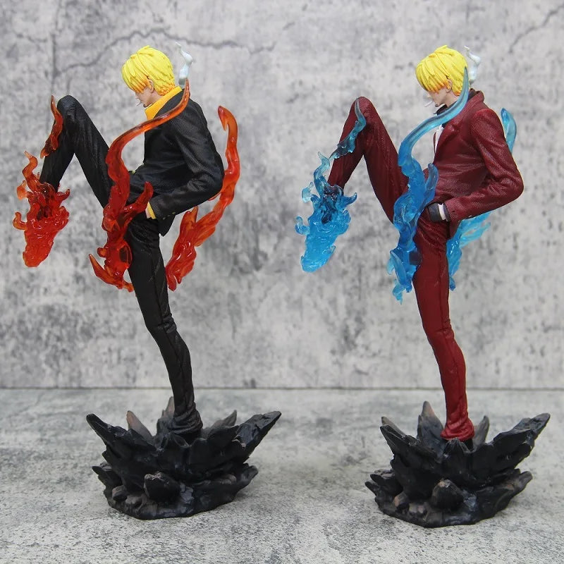 24cm One Piece Gk Sanji Standing Posture Demon Kick Red And Blue Special Effects Anime Figure Model Ornament Statue Toy Gifts