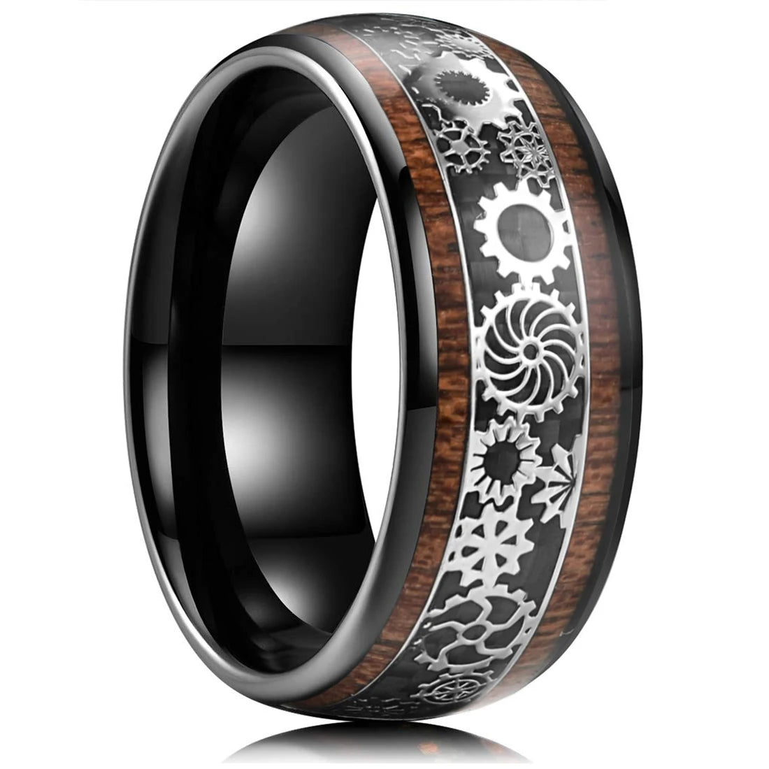 Fashion 8mm Black Brushed Stainless Steel Rings for Men Rose Gold Color Step Edge Men Promise Rings Wedding Party Jewelry Gifts