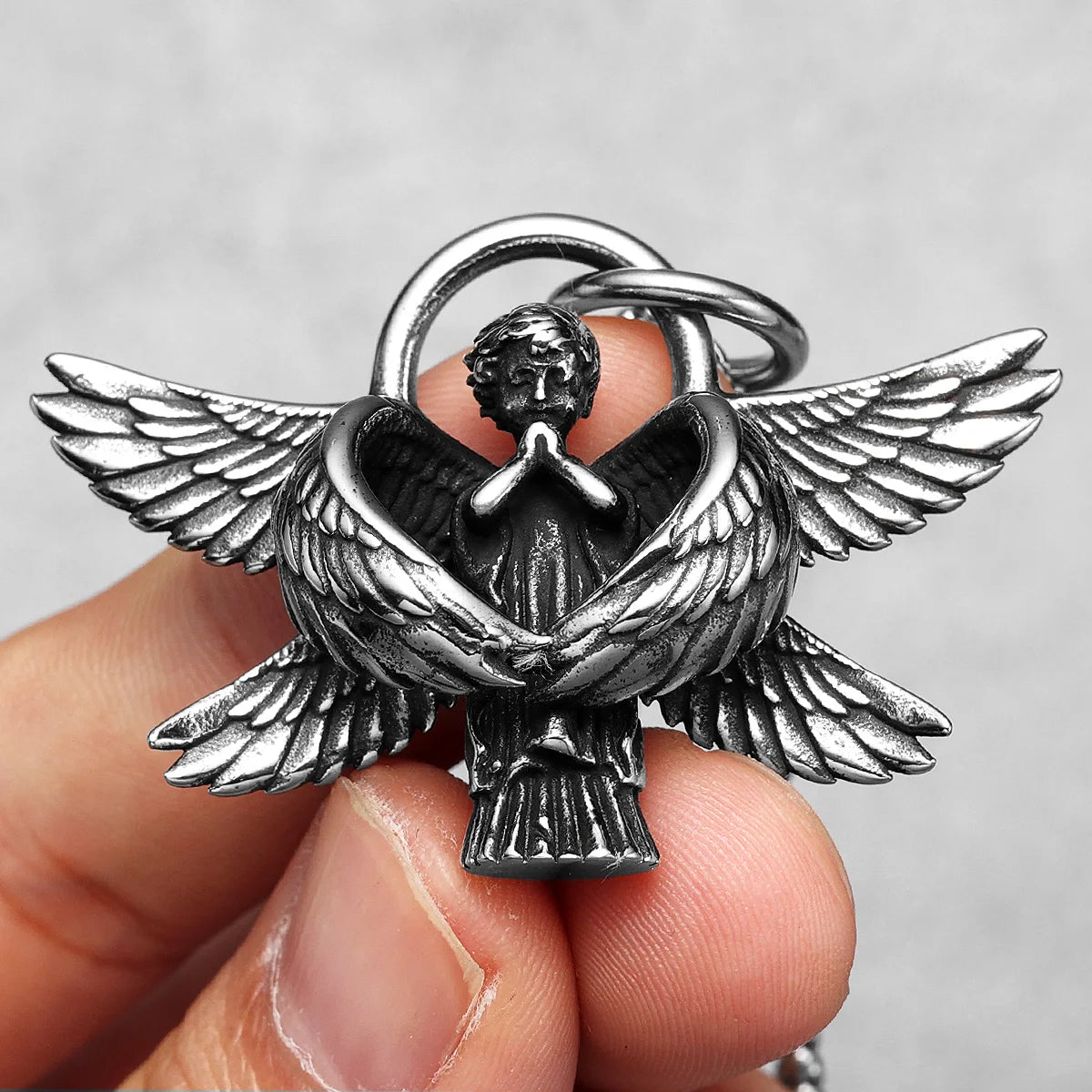 Pray for Angel Wings Stainless Steel Men Necklaces Pendant Chain Punk For Women Fashion Jewelry Gifts Wholesale Dropshiping