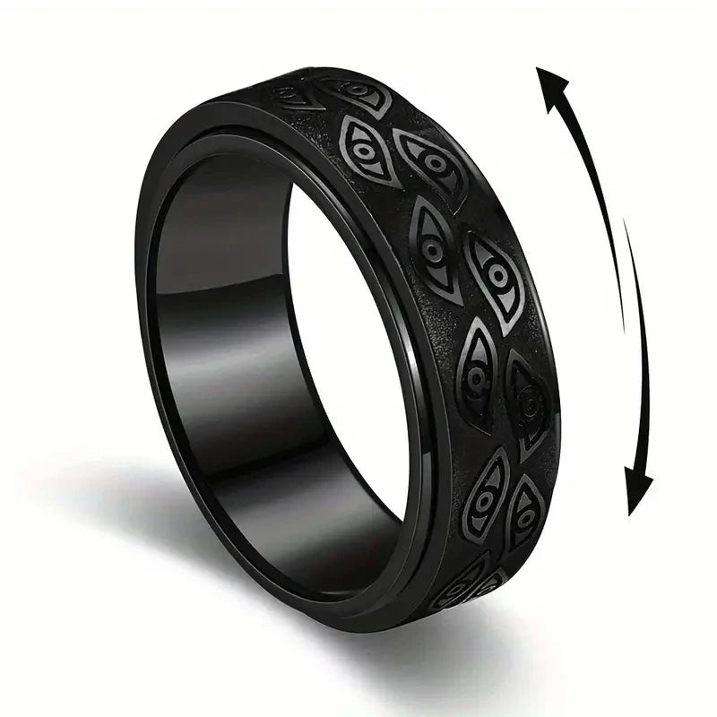 Stainless Steel Spinner Rings For Men Carved Demon Eye Rotatable Fidget Joint Ring Jewelry Bague Homme