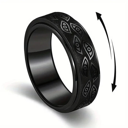 Stainless Steel Spinner Rings For Men Carved Demon Eye Rotatable Fidget Joint Ring Jewelry Bague Homme