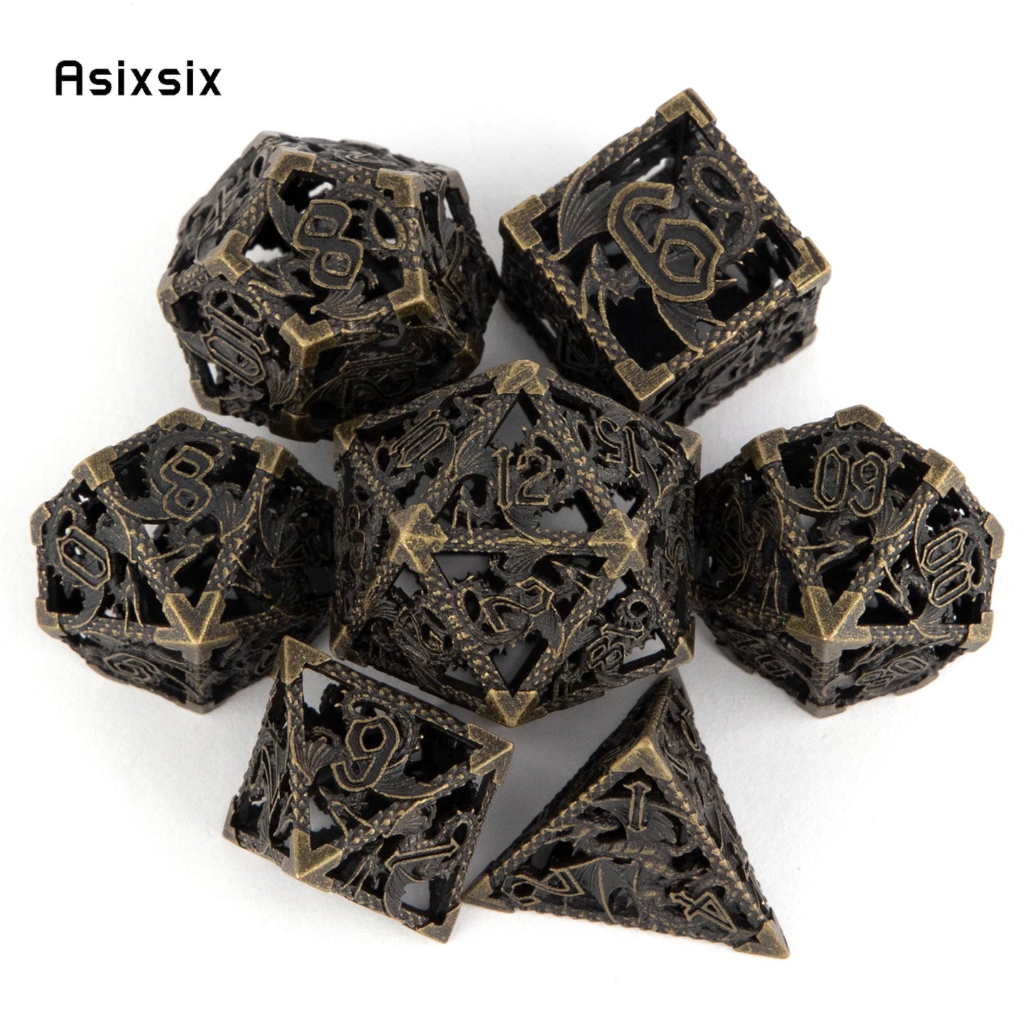 7 Pcs Black Flying Dragon Metal Dice Hollow Metal Polyhedral Dice Set Suitable for Role-Playing RPG Board Game Card Game Default Title