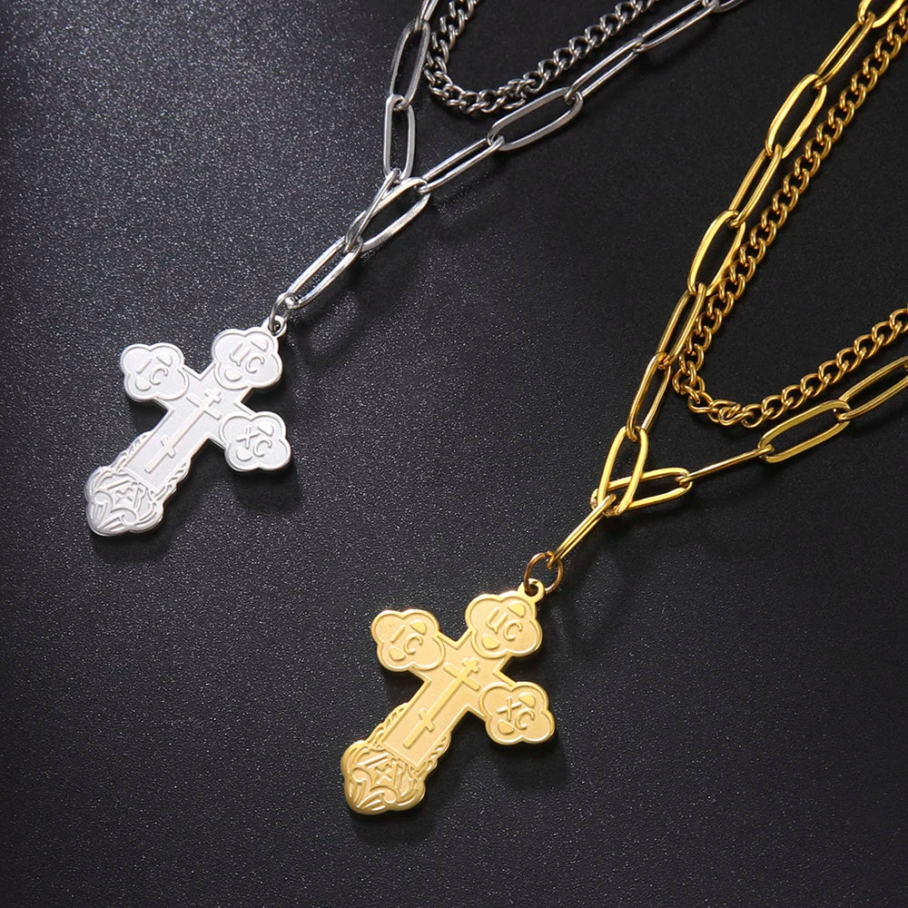 Dawapara Eastern Orthodox Serbian Cross Pendant Necklace Stainless Steel Jewelry Talisman Charm Necklaces
