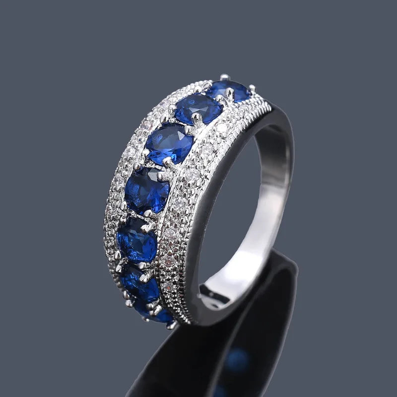 Luxury Jewelry Rings with Zircon Gemstone 925 Silver Accessories Finger Ring for Women Wedding Engagement Promise Party Gifts blue