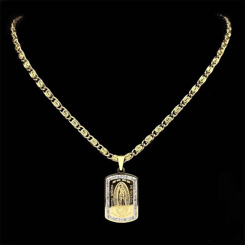 Catholic Our Lady of Guadalupe Necklace for Women Men Stainless Steel Gold/Silver Color Virgin Mary Male Chain Jewelry