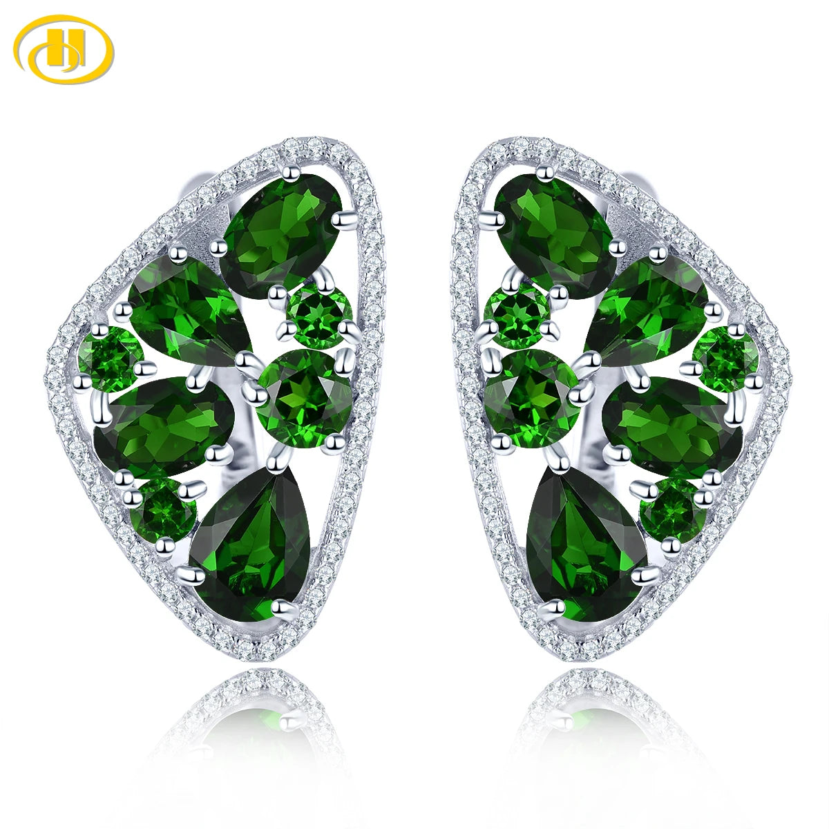 Natural Green Diopside Sterling Silver Clip Earring 6 Carats Deep Green Gemstone Unique Original Fine Jewelry Design Gifts