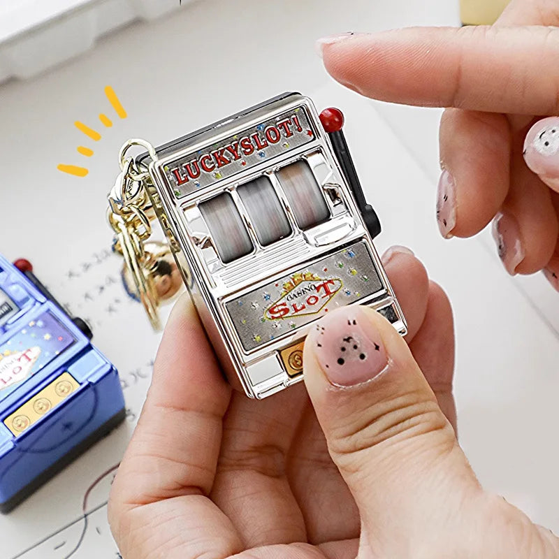 Mini Gambling Slot Machine Key Chains Creative Arcade Pocket Fruit Lucky Jackpot Gadget Antistress Toy Funny Games Keychain Ring