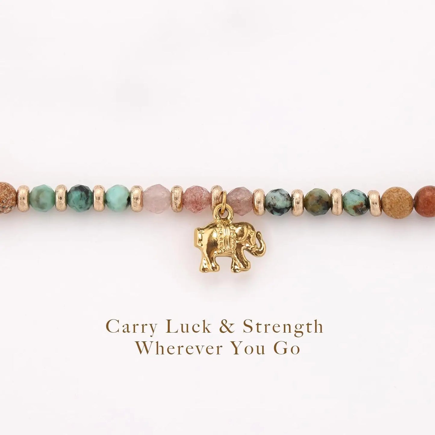 Natural Healing Stone Bracelet Beads,14k Gold Plated Elephant,Friendship Gifts for Women, Birthday Gift for Best Friends Sisters
