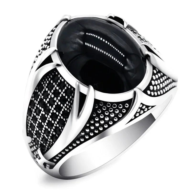 New Retro Handmade Turkish Rings for Men Vintage Double Swords Black Zircon Rings Punk 2024 Trendy Islamic Religious Muslim