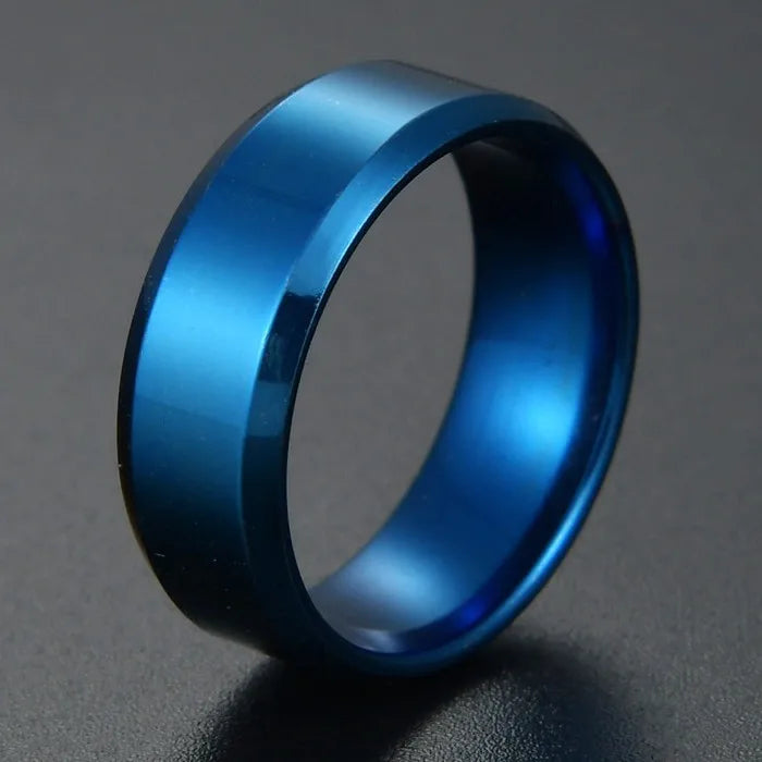 Fashion New 8mm Simple Men Ring Smooth Stainless Steel Blue Charms Rings Women's Couple Jewelry Gift Dropshipping