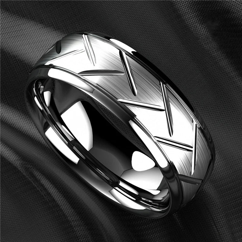 Modern 8mm Black Titanium steel Rings for Men Women Groove Multi-Faceted Stainless Steel Men Ring Wedding Band Jewelry Wholesale