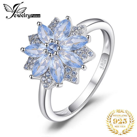 JewelryPalace Flower 1.2ct Created Light Blue Spinel 925 Sterling Silver Cocktail Ring for Woman Fashion Jewelry Trendy Gift 8