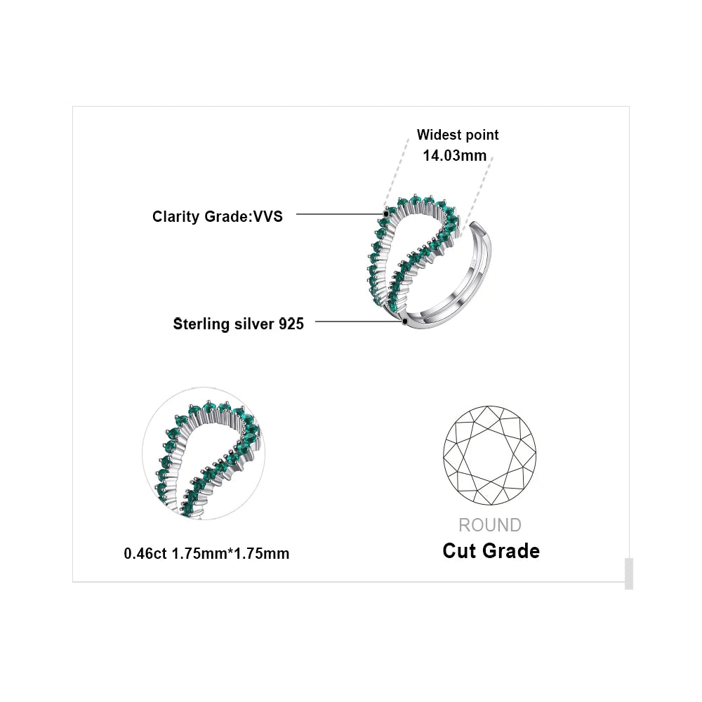 JewelryPalace Simulated Nano Emerald 925 Sterling Silver Open Adjustable Ring for Women Statement Green Gemstone Fine Jewelry