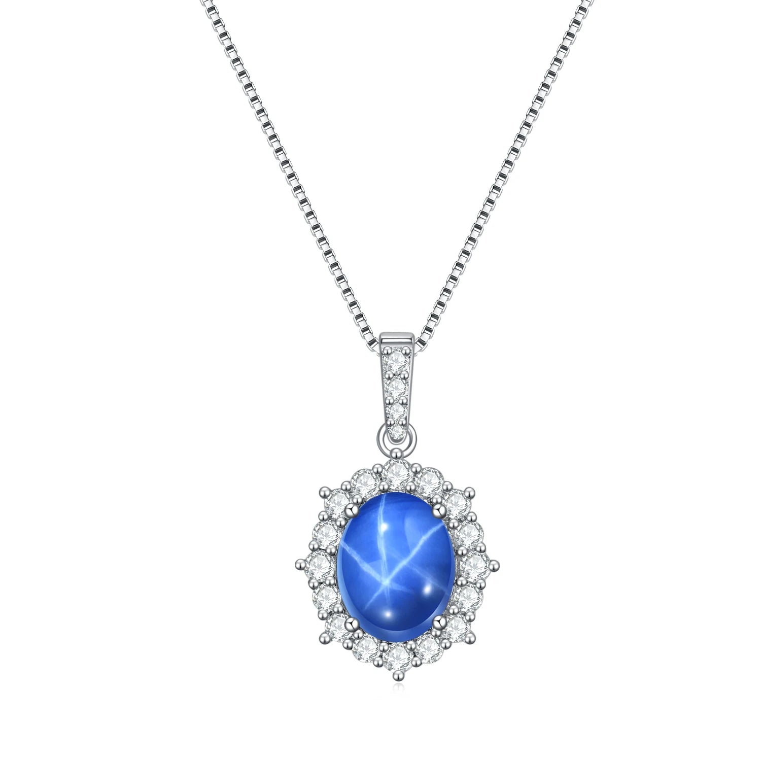 GEM'S BALLET Dainty Blue Lindy Star Sapphire Statement Pendant Necklace in 925 Sterling Silver Gift For Her Mothers Day Gifts Lab Star Sapphire 925 Sterling Silver 45cm | CHINA