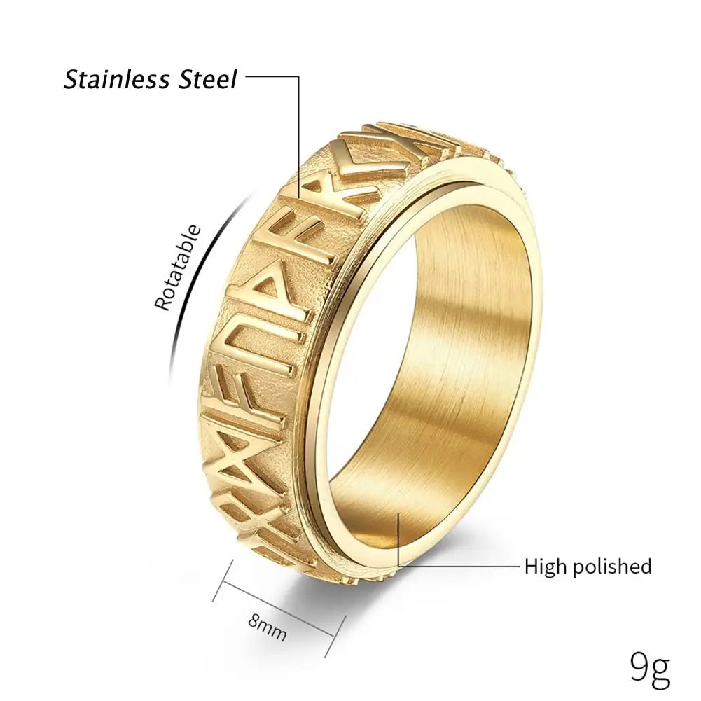 Vintage Viking Rune Rings For Men Women Retro Viking Stainless Steel Rotatable Fidget Anxiety Spinner Ring Retro Amulet Jewelry