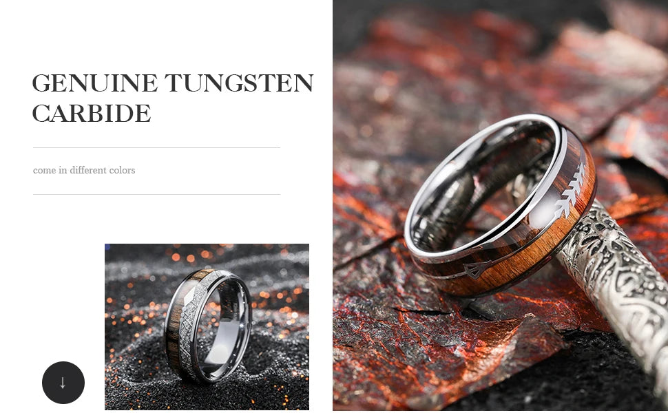 Simple Titanium Stainless Steel Rings For Men Women Koa Wood Inlay Luxury Wedding Band Engagement Rings Jewelry anillos mujer
