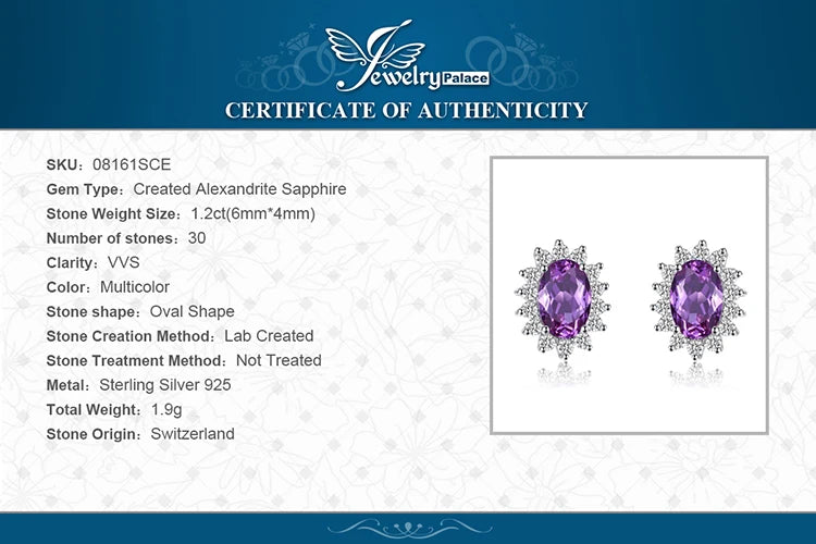 JewelryPalace Created Blue Sapphire Ruby 925 Sterling Silver Stud Earrings Natural Amethyst Garnet Peridot Topaz Princess Diana
