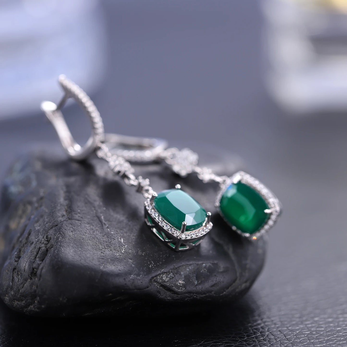 Gem's Ballet Natural Green Agate Earrings Solid 925 Sterling Silver 4.43ct Gorgeous Fine Jewelry Drop Earrings For Women