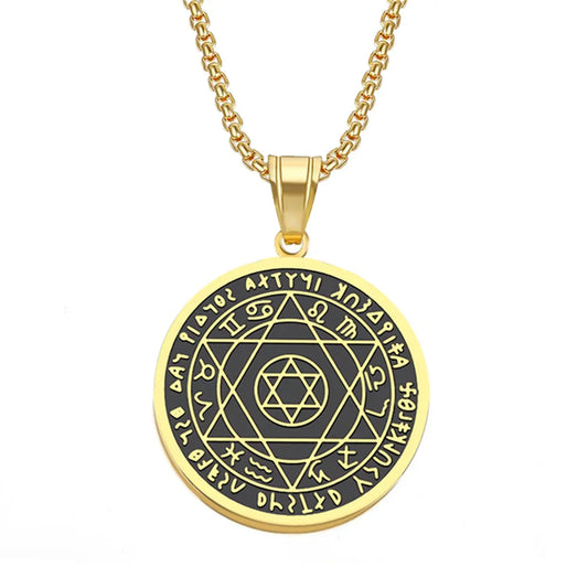 Punk Star of David Constellation Pendant Gold Color Stainless Steel Round Necklace for Women Men Jewelry Birthday Gift 2025
