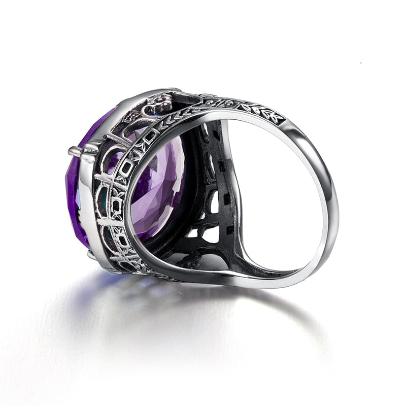 Real 925 Silver Women Amethyst Gemstone Ring Wedding Rings Handmade Processing Victorian Antique Jewelry