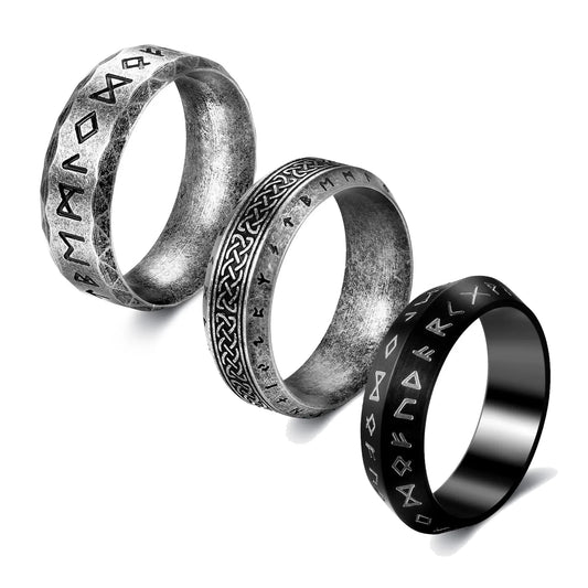 Vintage Odin Norse Viking Rune Rings For Men Fashion Stainless Steel Celtic Knot Rings Retro Couple Amulet Jewelry Drop shipping
