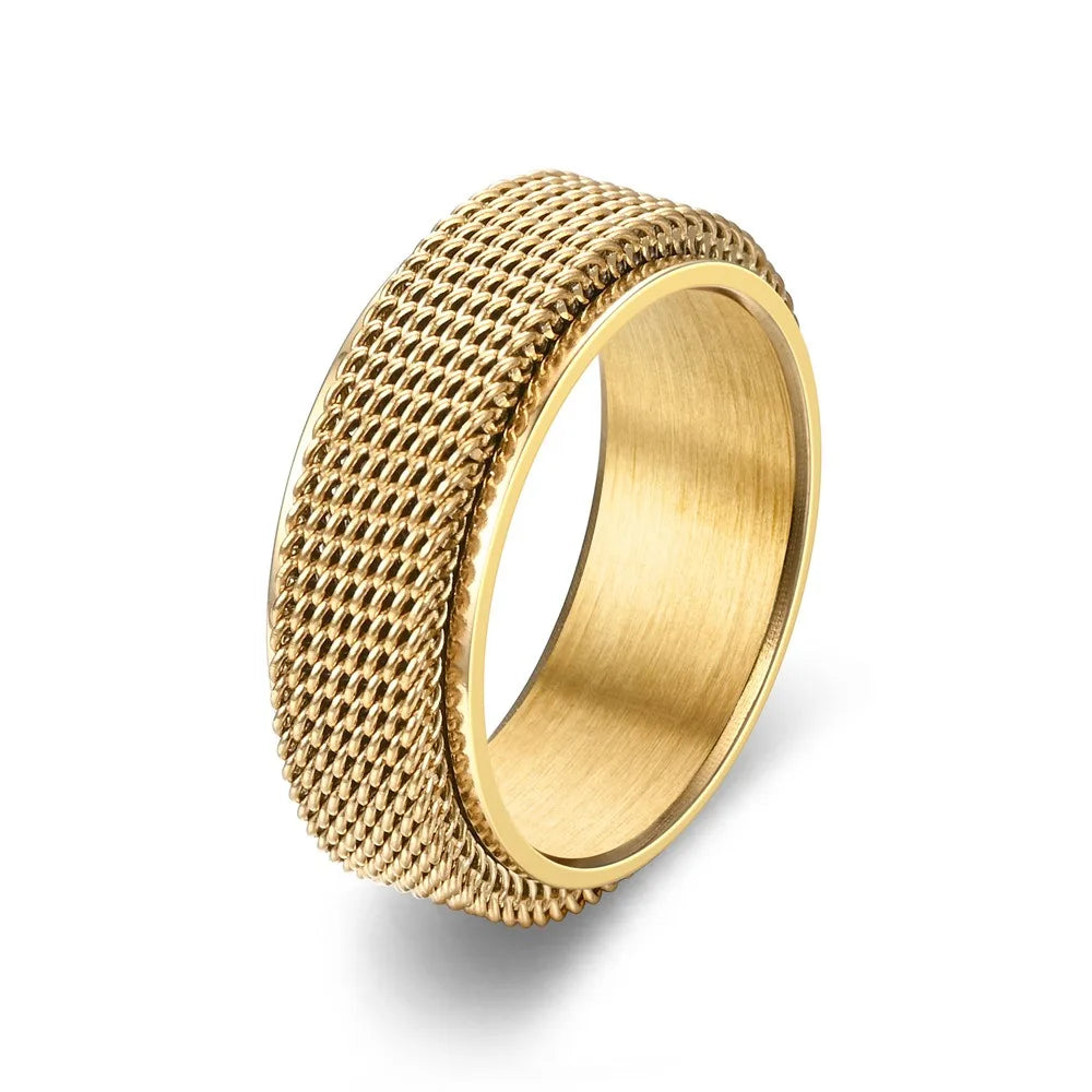 Simple 8mm Stainless Steel Spinner Anxiety Rings for Women Men Rotatable Mesh Chain Spinner Rings Anti Stress Weddding Jewelry