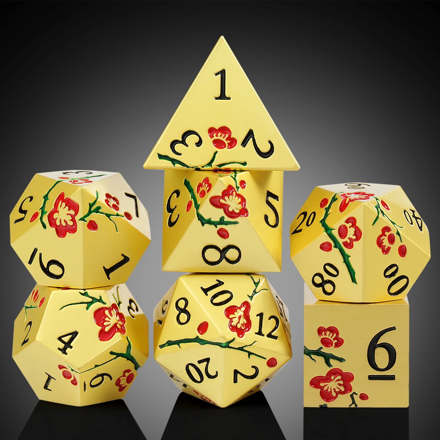 Metal Dice Set D&D, DNDND 7 PCS Flower Metallic DND Dice Set with Grogeous Gift Case for Dungeons and Dragon Tabletop Game Golden safflower