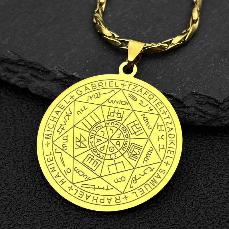 Seven Archangels Amulet Stainless Steel Necklaces Men Seal of Salomon Talisman Christian Protection Jewelry collar hombre N1162
