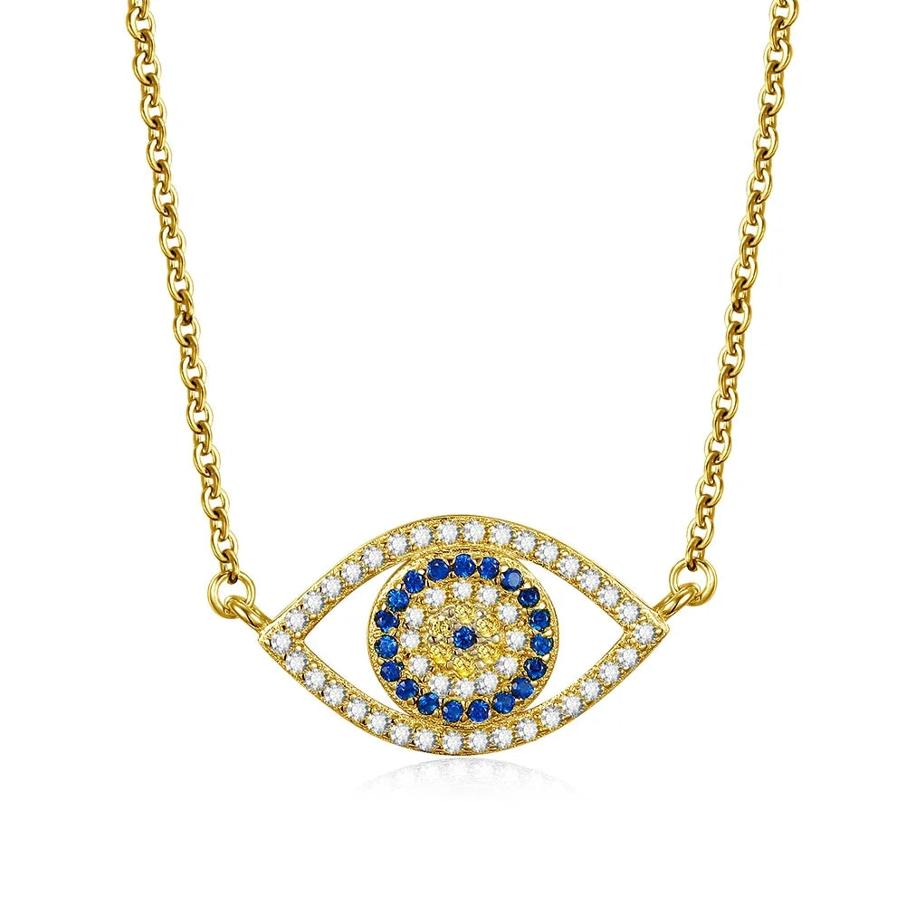 Kaletine Authentic 925 Sterling Silver Evil Eye Necklace Lucky Blue Eyes Punk Pendant Necklaces for Women Collares Fine Jewelry 18K Gold Color