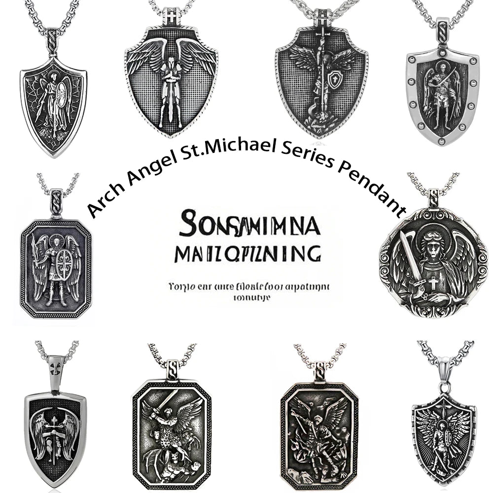 Stainless Steel St Michael Series Necklace Pendant for Men Women - Catholic Patron Saint Medal, Sacred Amulet Protection Gift