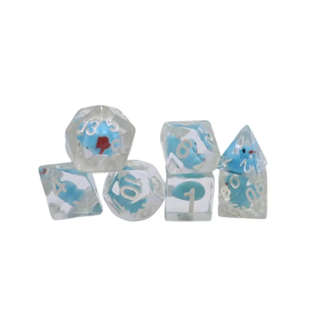 7Pcs/set Multi-Faceted Digital Dice Set Filled with Ducks Animal Acrylic Table Game Opaque Polyhedral Dice for DND Dice Tabletop blue