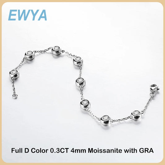 EWYA Sparkling D Color Full 4mm 0.3CT Moissanite Tennis Bracelet For Women S925 Silver Pass Diamond Test Hand Link Bracelets