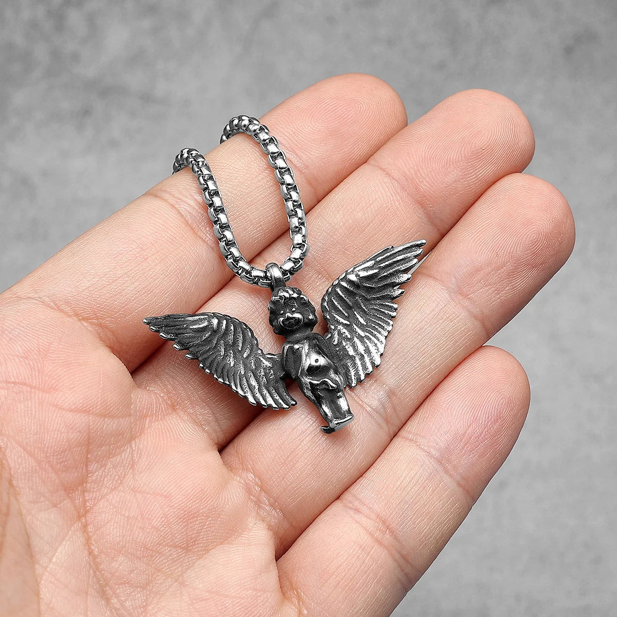 Angel's Wings Cute Cherub Stainless Steel Men Necklaces Pendant Chain Punk For Women Fashion Jewelry Gifts Wholesale Dropshiping