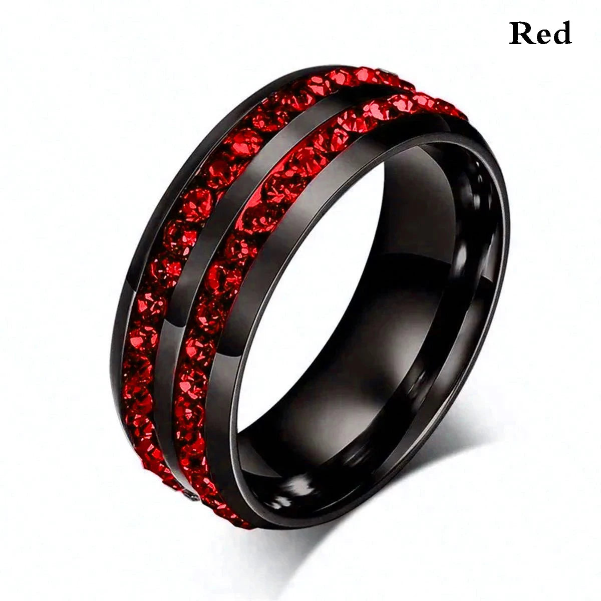 Fashion 8mm Double Row Rhinestone Stainless Steel Rings For Men Women Luxury Micro Paved CZ Crystal Rings Wedding Band Jewelry