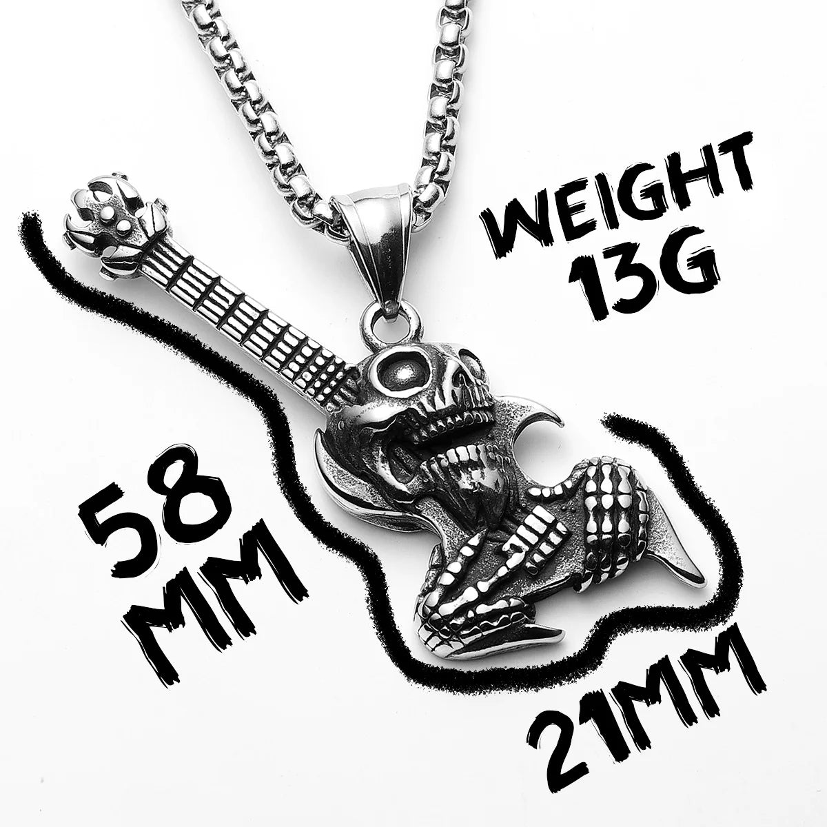 Rock Skull Guitar Stainless Steel Men Necklaces Pendant Chain Punk for Women Fashion Retro Jewelry Gifts Wholesale Dropshiping
