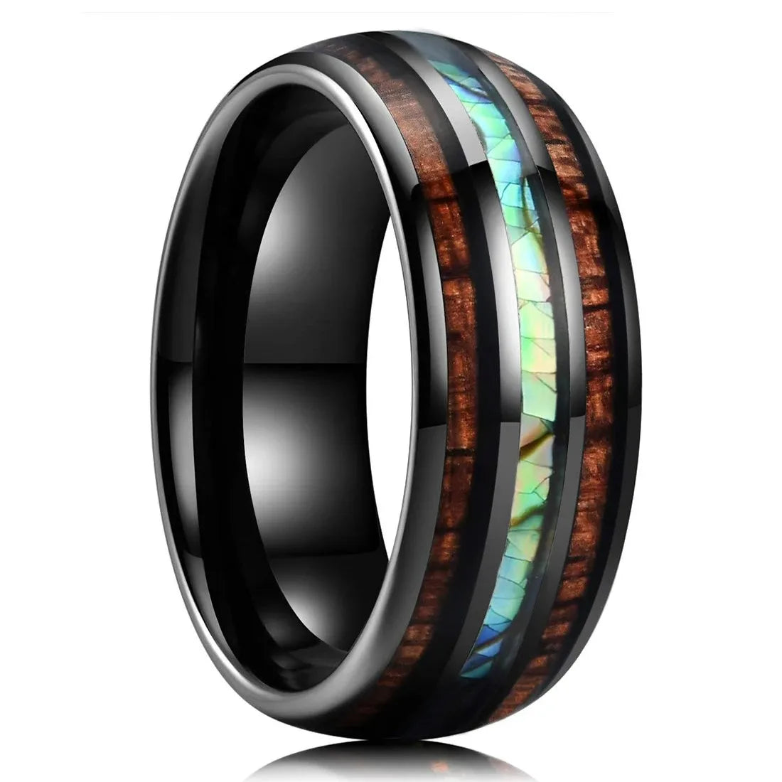 Fashion 8mm Black Color Stainless Steel Rings for Men Double Groove Meteorite Inlay Dome Men Finger Ring Wedding Band Jewelry