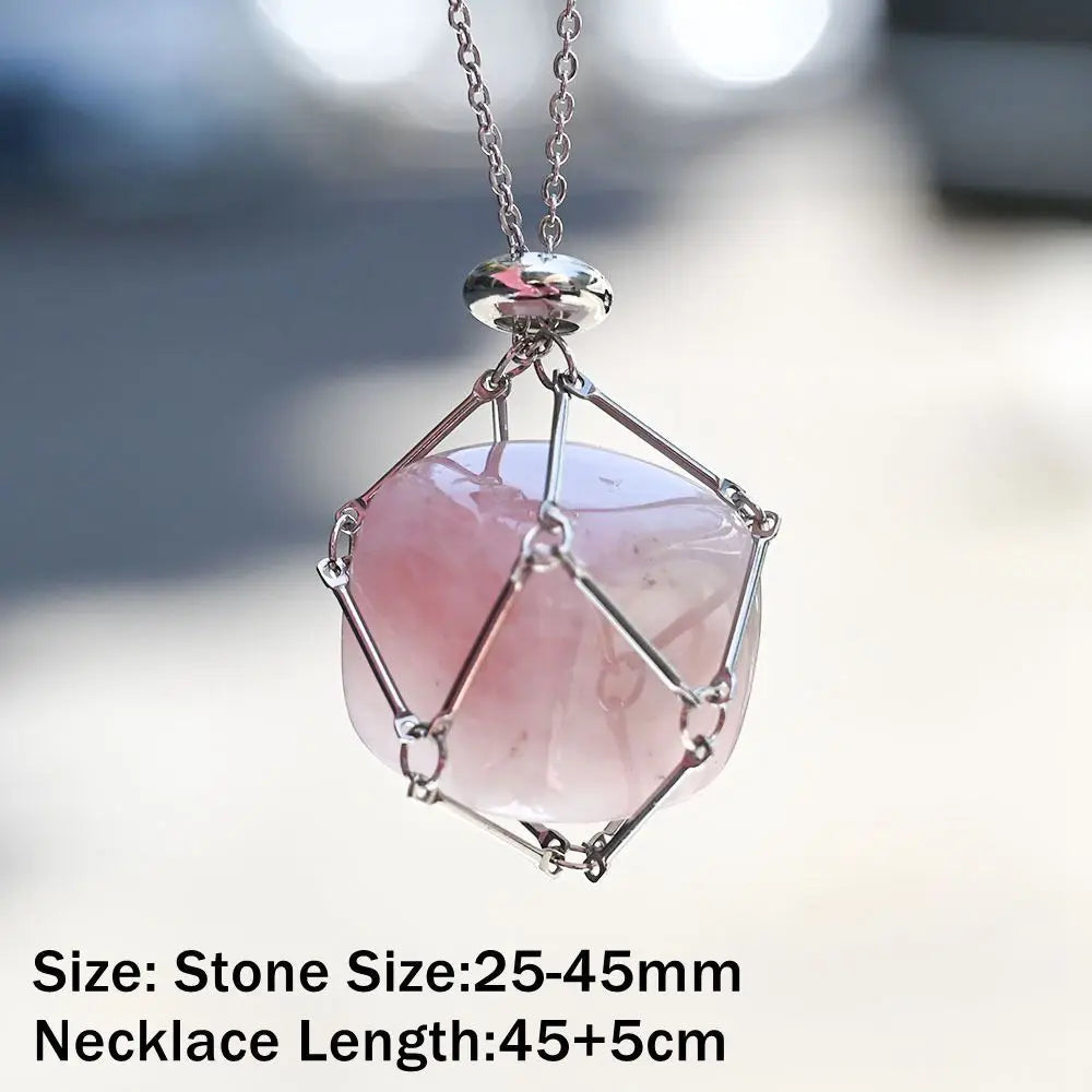 Crystal Holder Cage Necklace with Crystal Stone Interchangeable Adjustable Crystal Net Metal Necklace for Women