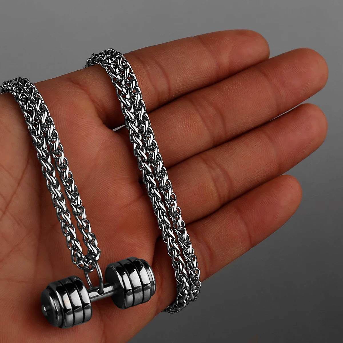 Rock Hip Hop Spinning Dumbbell Gym Pendant Men's Fashion Personality Dumbbell Gift Jewelry Wholesale