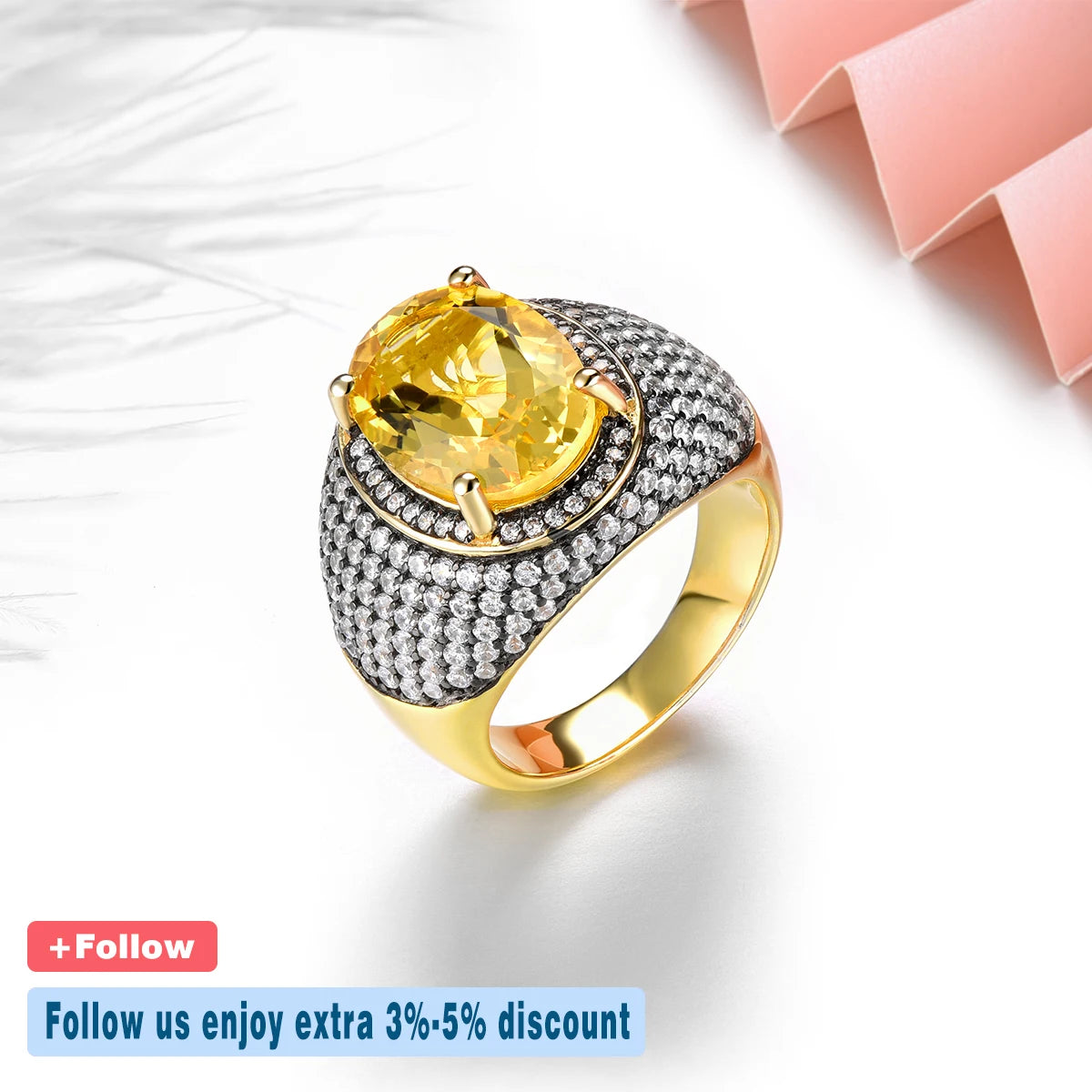 Natural Citrine Silver Rings Yellow Gold Plated 7.8 Carats Genuine Gemstone Luxury Exquisite Top Quality Jewelrys Wedding Rings