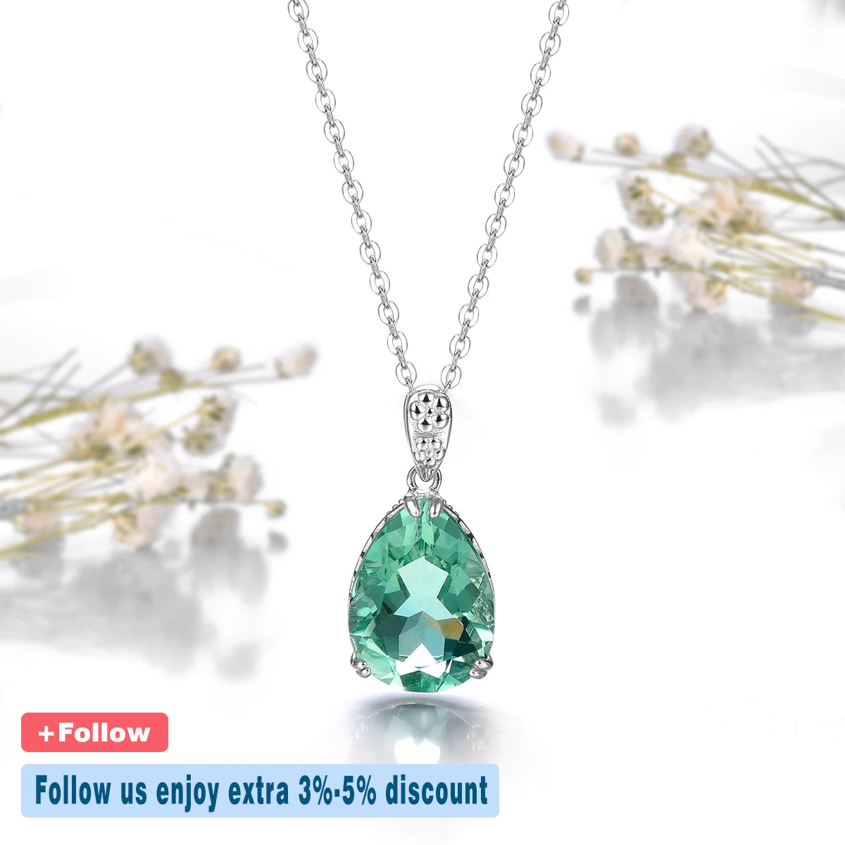 Natural Green Fluorite Solid Silver Pendant 4.9 Carats Genuine Deep Green Gemstone Classic Water Drop Design Women Favorite Gift